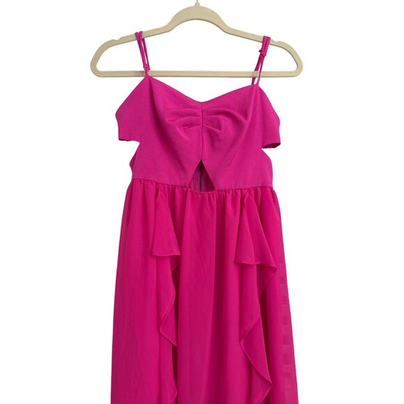 BCBGeneration Pink Barbie Chiffon Side Cut Out Asymmetrical Dress Size 2 - Picture 2 of 4